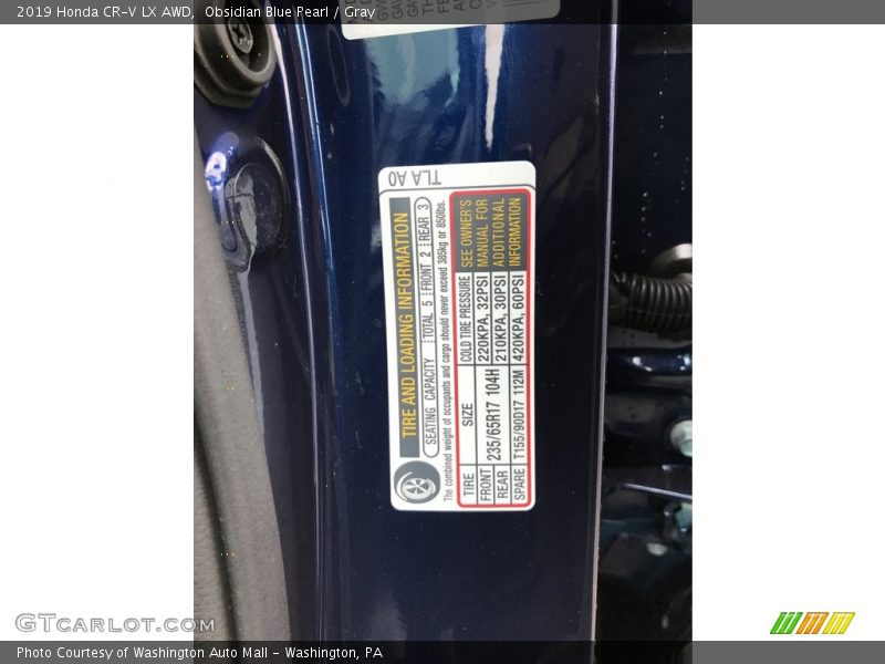Obsidian Blue Pearl / Gray 2019 Honda CR-V LX AWD
