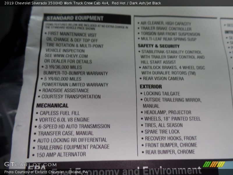 Red Hot / Dark Ash/Jet Black 2019 Chevrolet Silverado 3500HD Work Truck Crew Cab 4x4