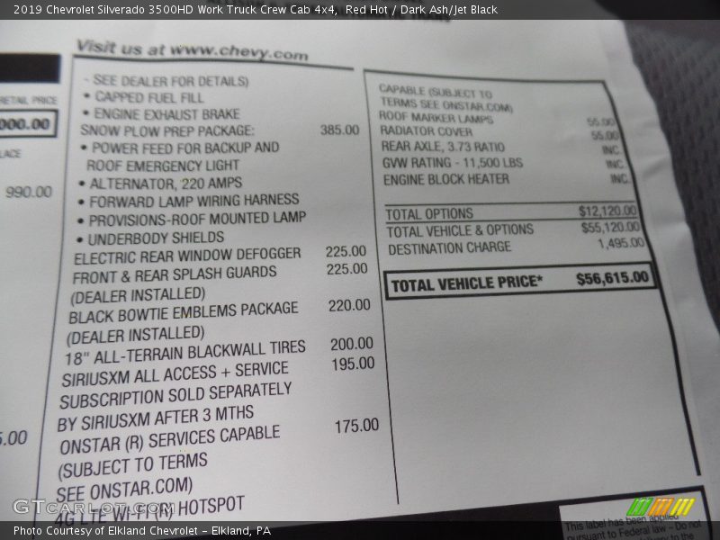 Red Hot / Dark Ash/Jet Black 2019 Chevrolet Silverado 3500HD Work Truck Crew Cab 4x4