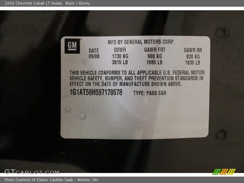 Black / Ebony 2009 Chevrolet Cobalt LT Sedan