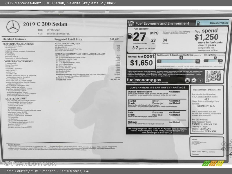 Selenite Grey Metallic / Black 2019 Mercedes-Benz C 300 Sedan