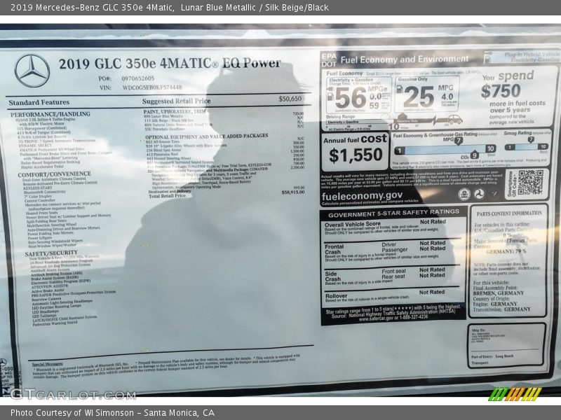 Lunar Blue Metallic / Silk Beige/Black 2019 Mercedes-Benz GLC 350e 4Matic