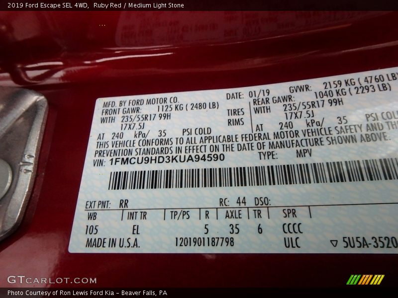 Ruby Red / Medium Light Stone 2019 Ford Escape SEL 4WD