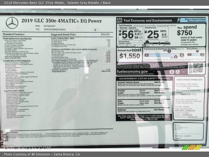 Selenite Grey Metallic / Black 2019 Mercedes-Benz GLC 350e 4Matic