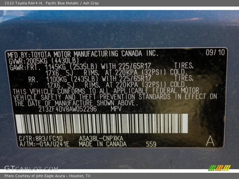Pacific Blue Metallic / Ash Gray 2010 Toyota RAV4 I4