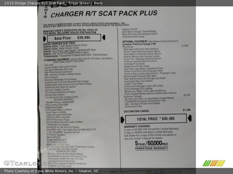 Triple Nickel / Black 2019 Dodge Charger R/T Scat Pack