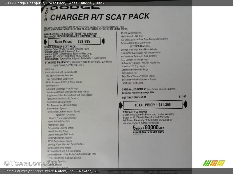 White Knuckle / Black 2019 Dodge Charger R/T Scat Pack