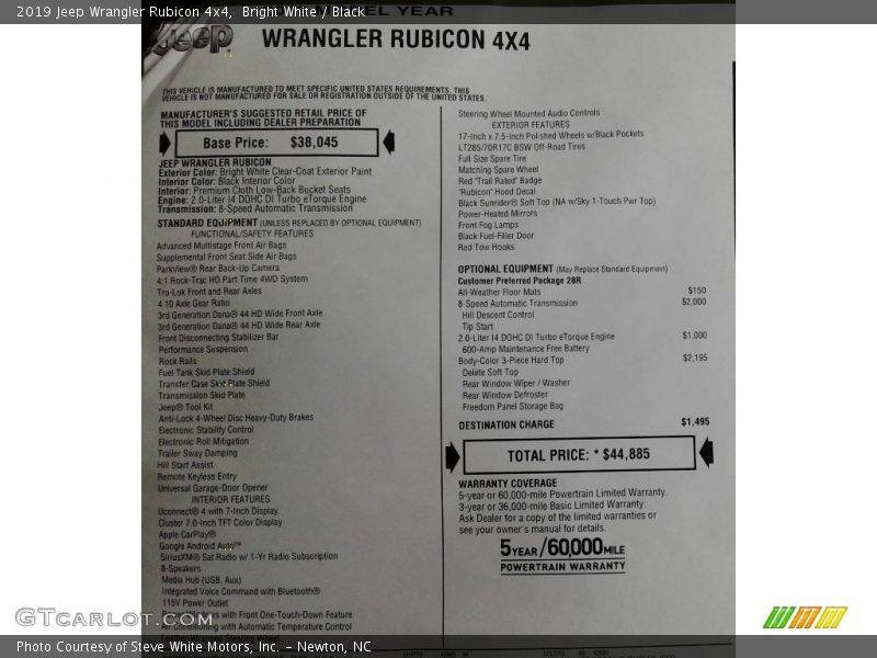 Bright White / Black 2019 Jeep Wrangler Rubicon 4x4