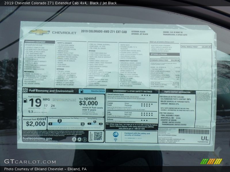 Black / Jet Black 2019 Chevrolet Colorado Z71 Extended Cab 4x4