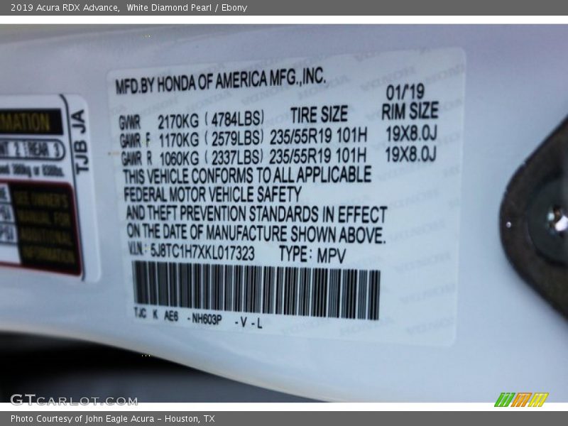 White Diamond Pearl / Ebony 2019 Acura RDX Advance