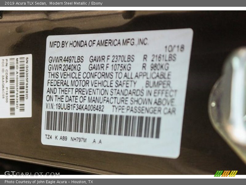 Modern Steel Metallic / Ebony 2019 Acura TLX Sedan