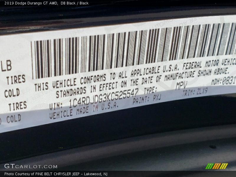 DB Black / Black 2019 Dodge Durango GT AWD