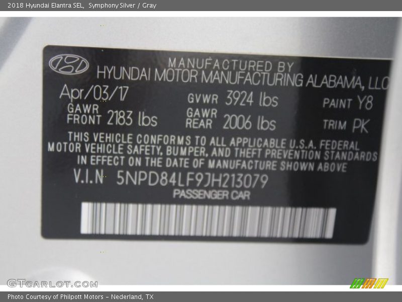 Symphony Silver / Gray 2018 Hyundai Elantra SEL