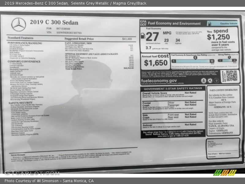 Selenite Grey Metallic / Magma Grey/Black 2019 Mercedes-Benz C 300 Sedan