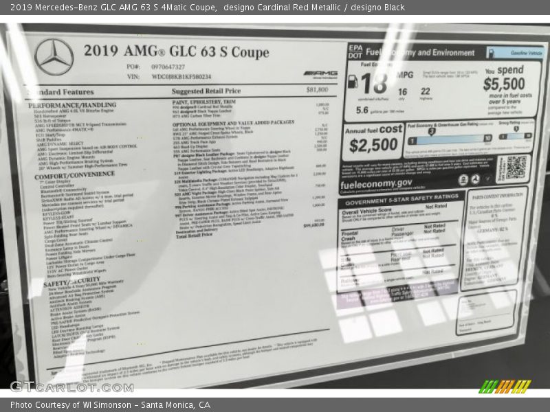  2019 GLC AMG 63 S 4Matic Coupe Window Sticker