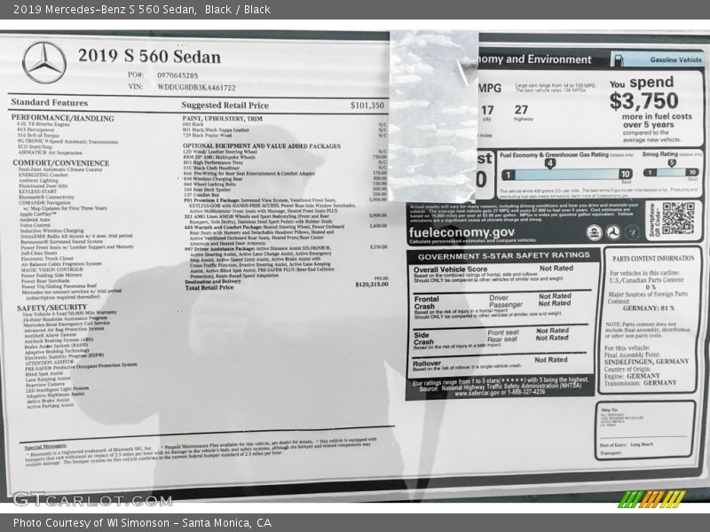 Black / Black 2019 Mercedes-Benz S 560 Sedan