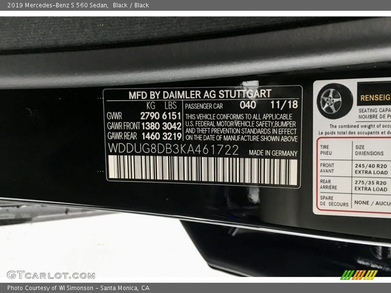 Black / Black 2019 Mercedes-Benz S 560 Sedan