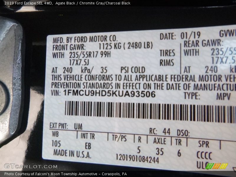 Agate Black / Chromite Gray/Charcoal Black 2019 Ford Escape SEL 4WD