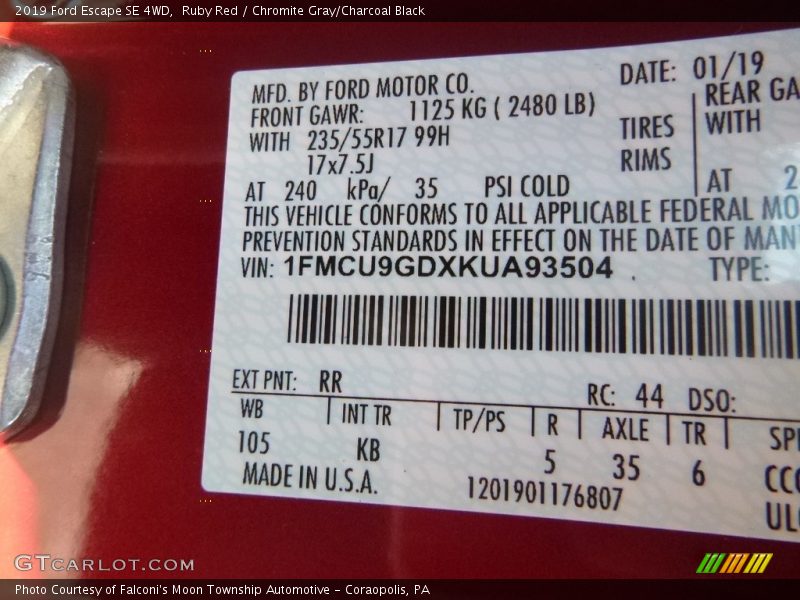 Ruby Red / Chromite Gray/Charcoal Black 2019 Ford Escape SE 4WD