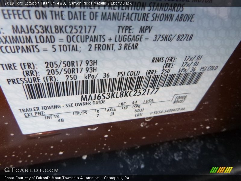 Canyon Ridge Metallic / Ebony Black 2019 Ford EcoSport Titanium 4WD