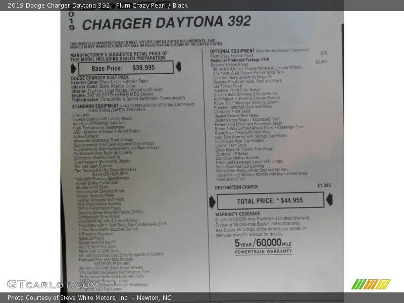  2019 Charger Daytona 392 Window Sticker