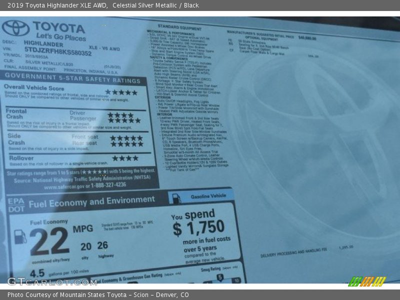 Celestial Silver Metallic / Black 2019 Toyota Highlander XLE AWD