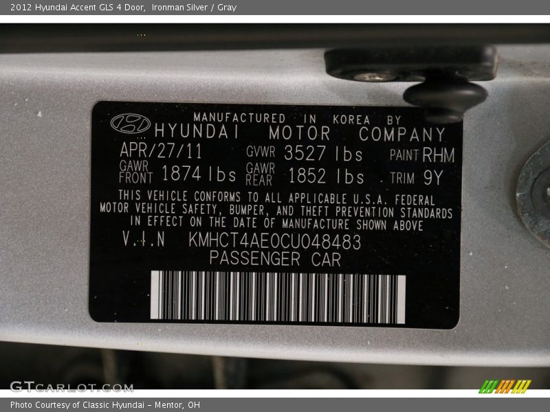 Ironman Silver / Gray 2012 Hyundai Accent GLS 4 Door