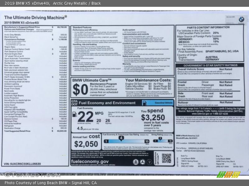 Arctic Grey Metallic / Black 2019 BMW X5 xDrive40i