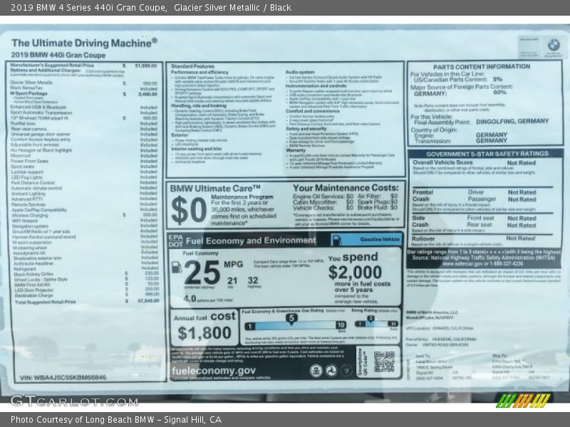 Glacier Silver Metallic / Black 2019 BMW 4 Series 440i Gran Coupe