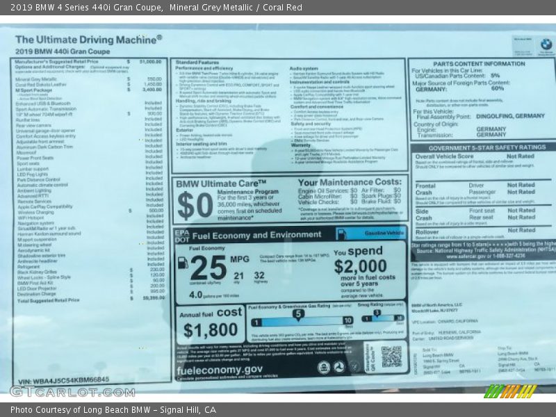 Mineral Grey Metallic / Coral Red 2019 BMW 4 Series 440i Gran Coupe