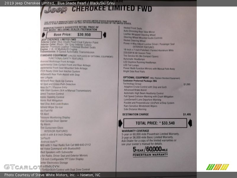  2019 Cherokee Limited Window Sticker