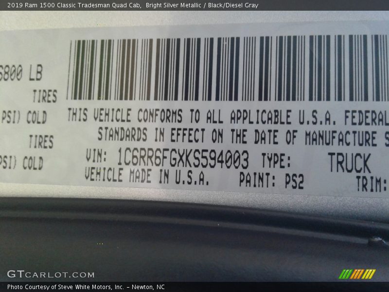 Bright Silver Metallic / Black/Diesel Gray 2019 Ram 1500 Classic Tradesman Quad Cab