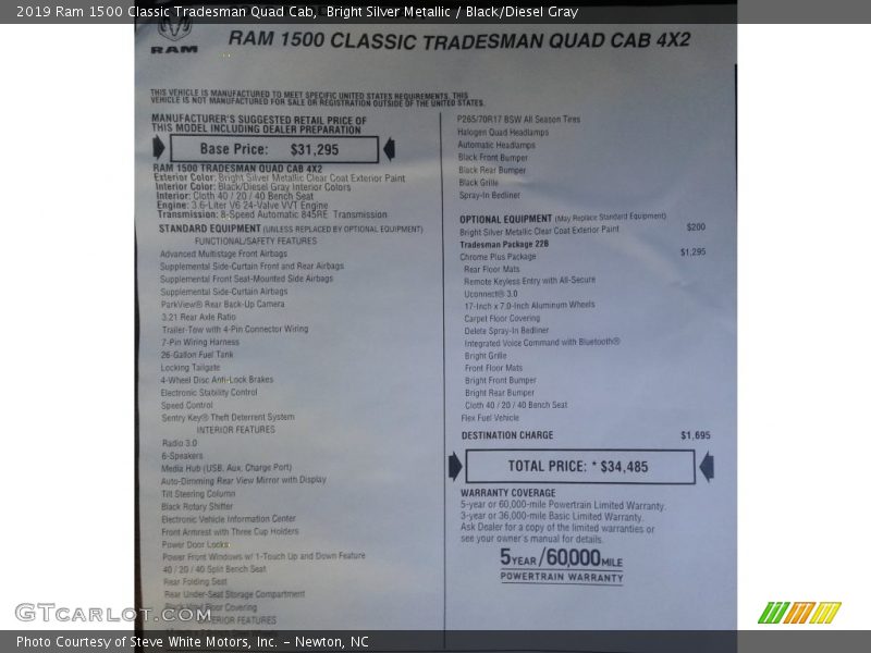 Bright Silver Metallic / Black/Diesel Gray 2019 Ram 1500 Classic Tradesman Quad Cab