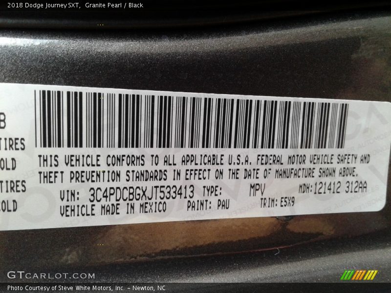 Granite Pearl / Black 2018 Dodge Journey SXT