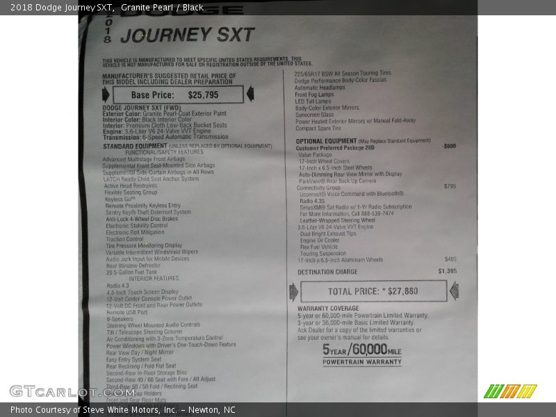 Granite Pearl / Black 2018 Dodge Journey SXT