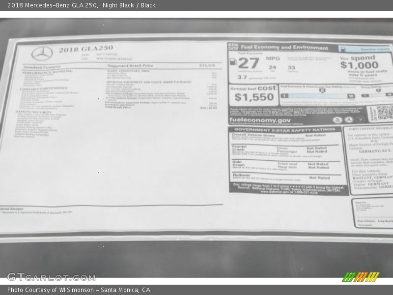 Night Black / Black 2018 Mercedes-Benz GLA 250
