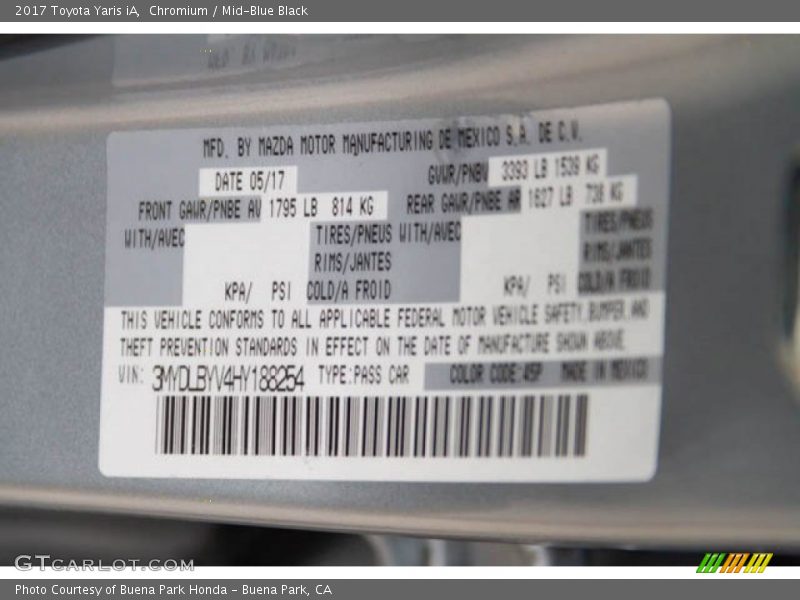 Chromium / Mid-Blue Black 2017 Toyota Yaris iA