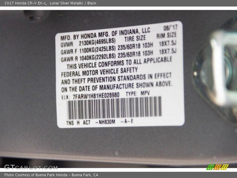 Lunar Silver Metallic / Black 2017 Honda CR-V EX-L