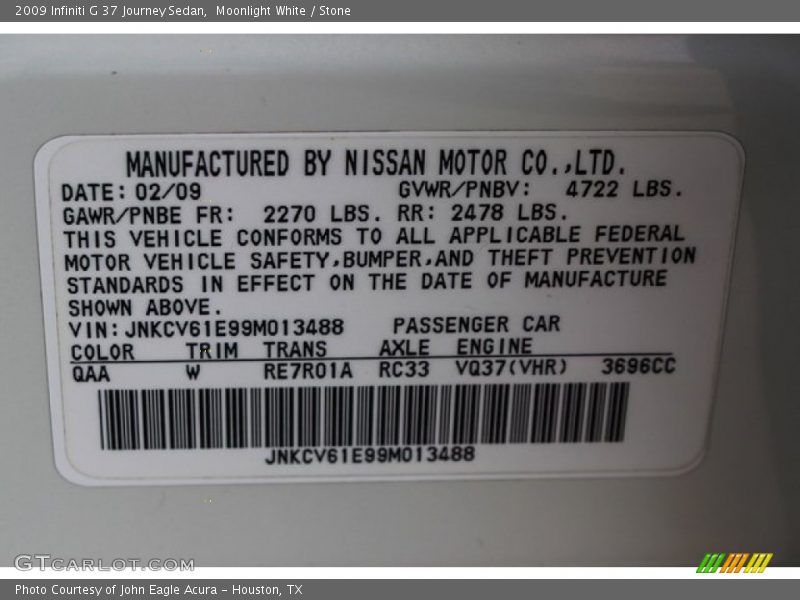 Moonlight White / Stone 2009 Infiniti G 37 Journey Sedan