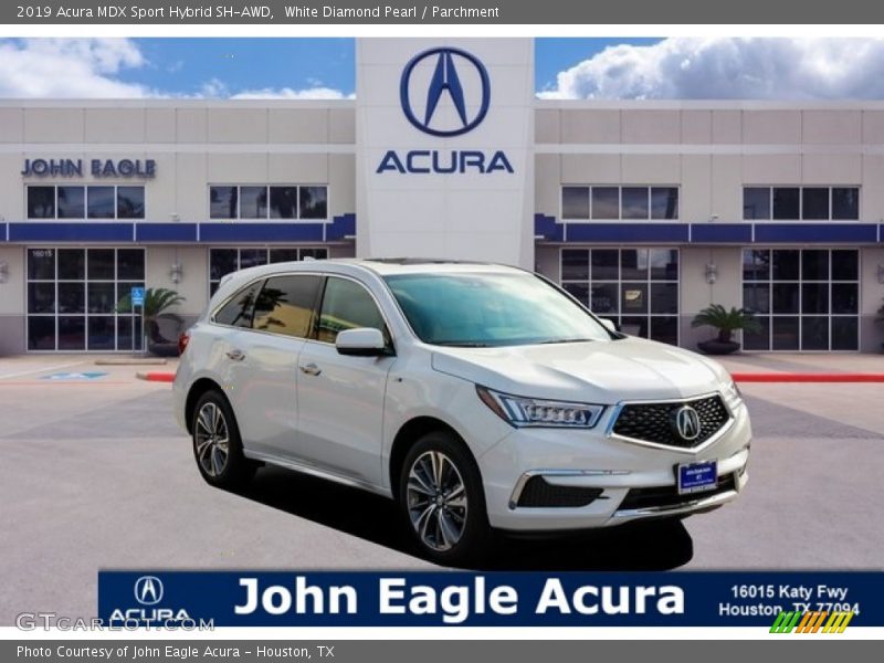 White Diamond Pearl / Parchment 2019 Acura MDX Sport Hybrid SH-AWD