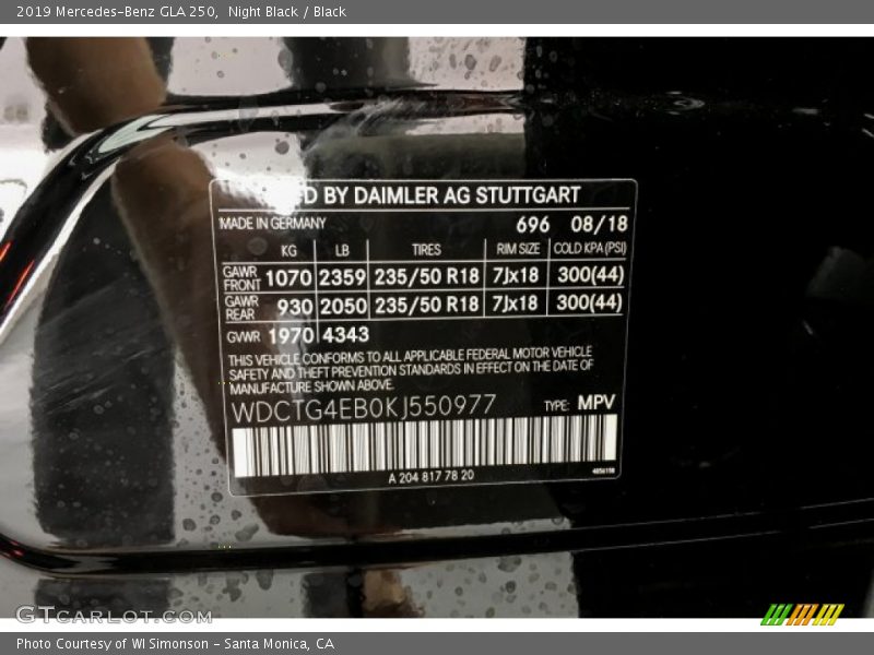 Night Black / Black 2019 Mercedes-Benz GLA 250