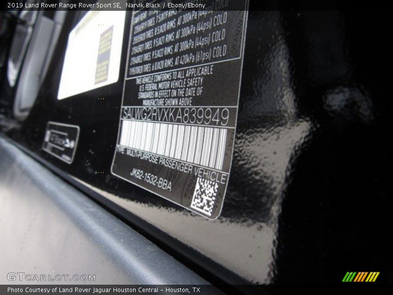 Narvik Black / Ebony/Ebony 2019 Land Rover Range Rover Sport SE