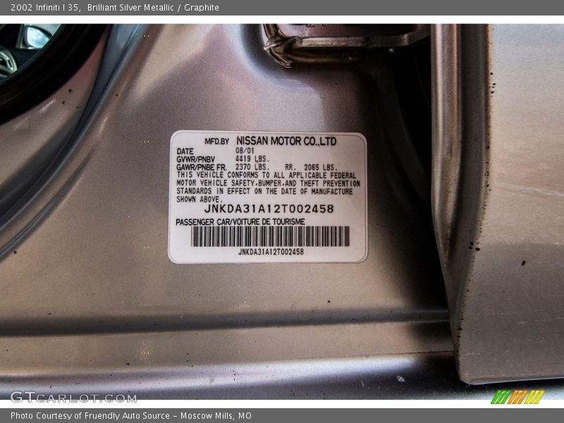 Brilliant Silver Metallic / Graphite 2002 Infiniti I 35