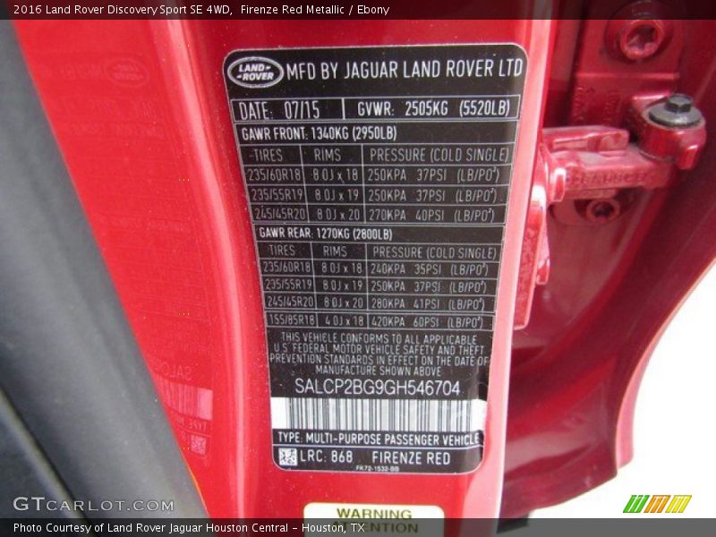 Firenze Red Metallic / Ebony 2016 Land Rover Discovery Sport SE 4WD