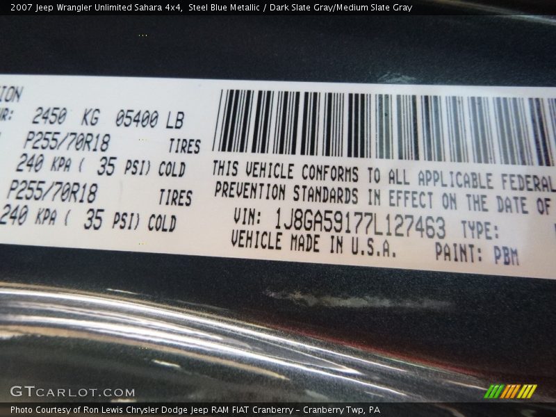 Steel Blue Metallic / Dark Slate Gray/Medium Slate Gray 2007 Jeep Wrangler Unlimited Sahara 4x4