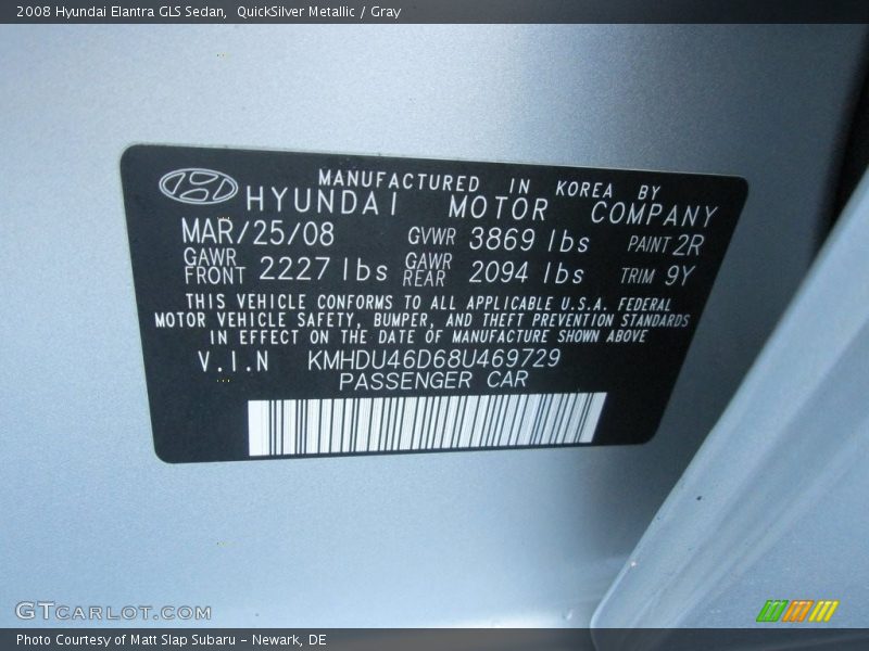 QuickSilver Metallic / Gray 2008 Hyundai Elantra GLS Sedan