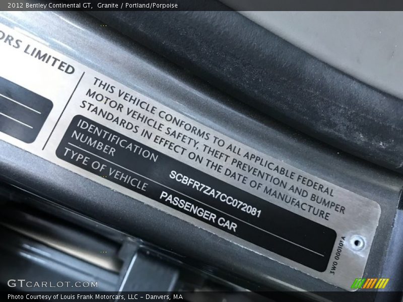 Granite / Portland/Porpoise 2012 Bentley Continental GT
