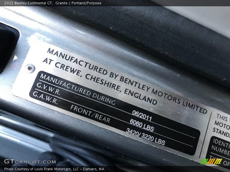 Granite / Portland/Porpoise 2012 Bentley Continental GT