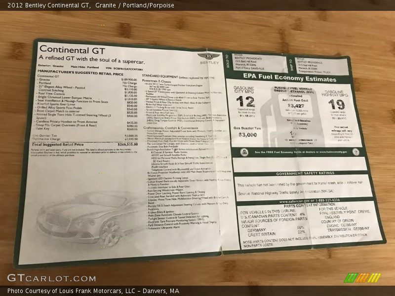 Granite / Portland/Porpoise 2012 Bentley Continental GT