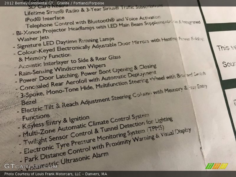 Granite / Portland/Porpoise 2012 Bentley Continental GT
